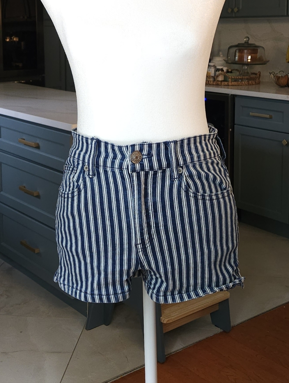 AE High-Waisted Striped Denim Shorts